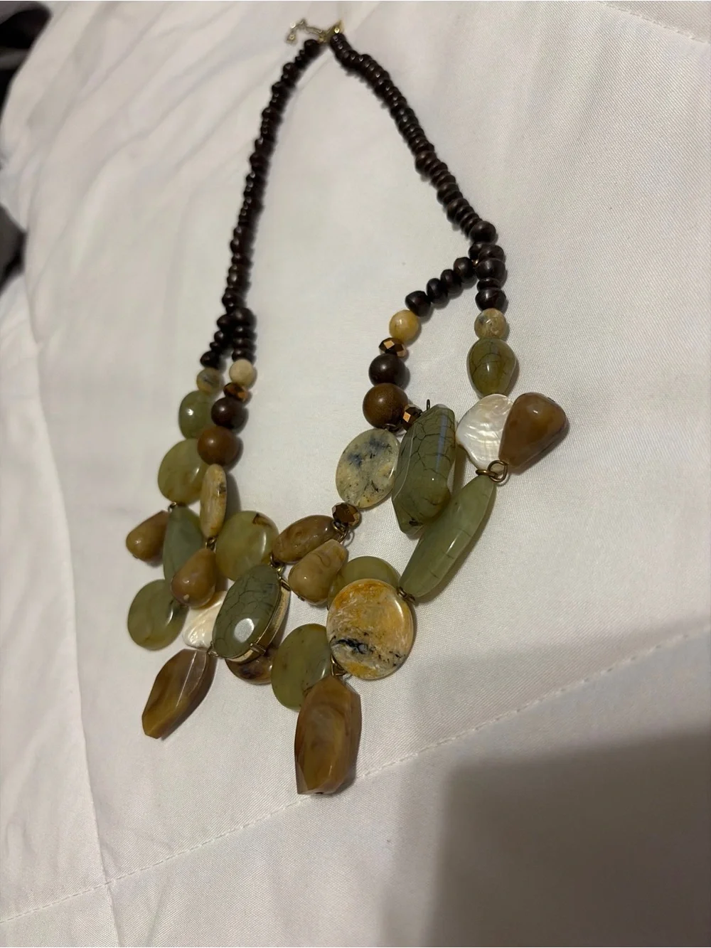 Layered Olive Green and Brown Statement Boho Necklace Earthy tones Chunky Bib